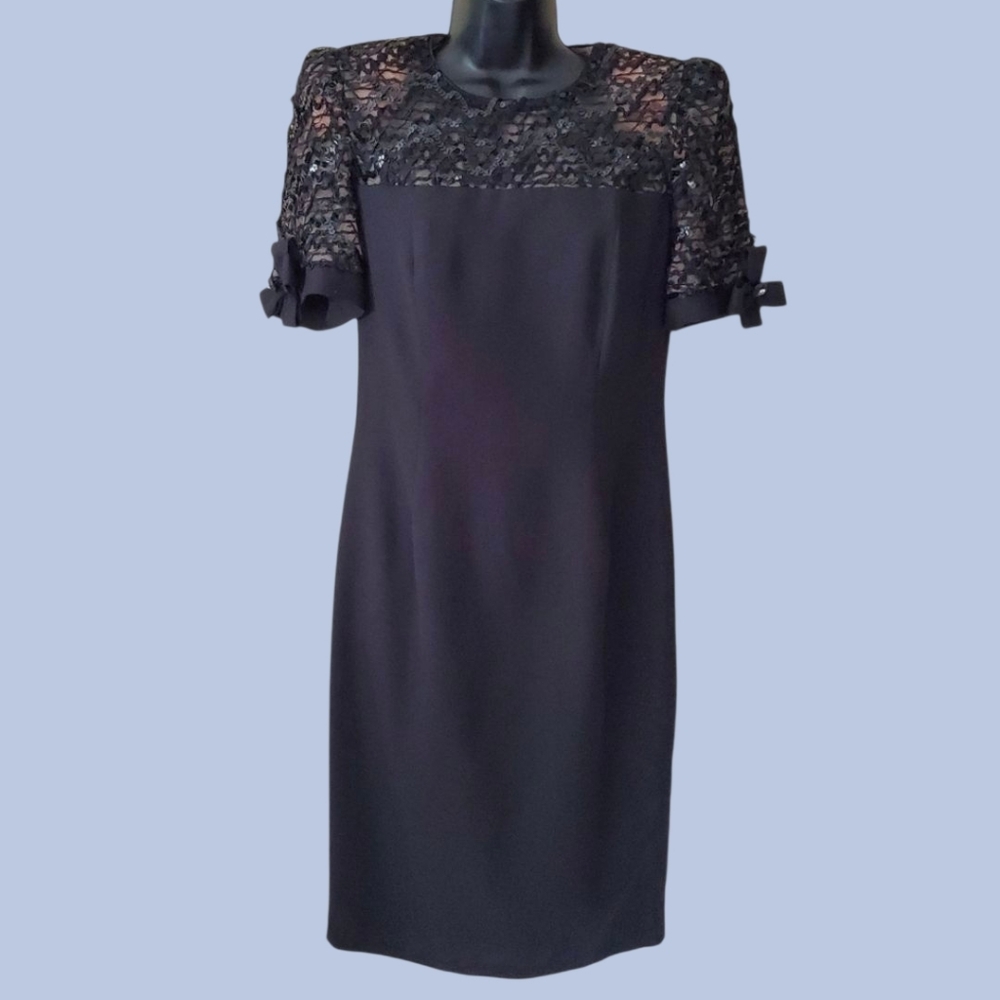 Vintage black lace sequin  cocktail dress 8P
